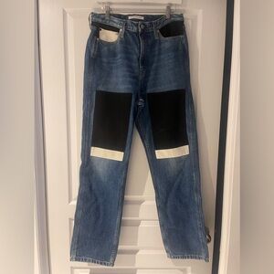 Calvin Klein Women's American Classics High Rise Straight Patchwork Jeans.